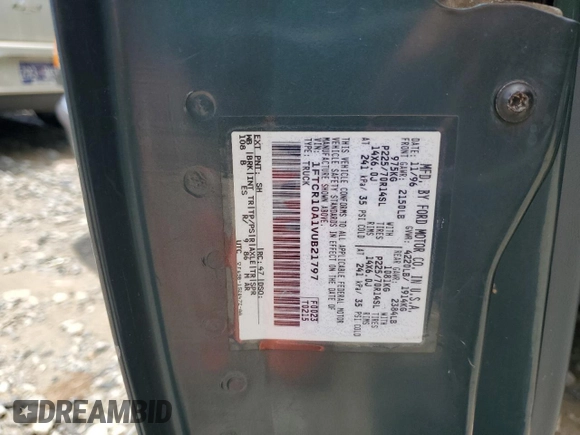 1997 Ford Ranger XLT z VIN 1FTCR10A1VUB21797, wystawiony jako Copart lot #59839605 z przebiegiem 145 266 mil mil oraz Szkoda całkowita • Salvage title. Historia ofert i sprzedaży dostępna na DreamBid. Obrazek 12.