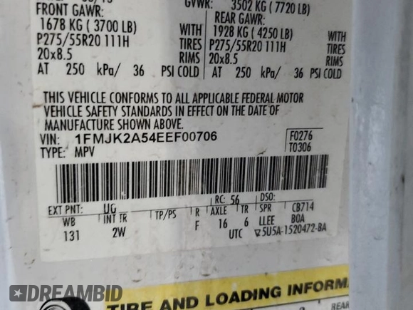 2014 Ford Expedition Max Limited z VIN 1FMJK2A54EEF00706, wystawiony jako Copart lot #87456134 z przebiegiem 143 382 mil mil oraz Szkoda całkowita • Salvage title. Historia ofert i sprzedaży dostępna na DreamBid. Obrazek 13.