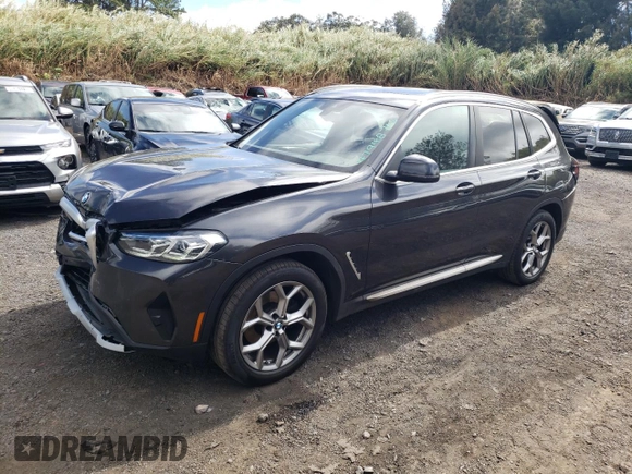 2024 BMW X3 sDrive30i with VIN 5UX43DP01R9V58548, listed as a Copart auction lot 47948765 with 23,363 mi miles and Salvage Title. Bid and sale history available at DreamBid. Image 1.