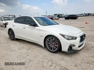 2018 Infiniti Q50 Red Sport 400 with VIN JN1FV7AP4JM460467, listed as a Copart auction lot 57075525 with 182,405 mi miles and Salvage title. Bid and sale history available at DreamBid. Image 4.