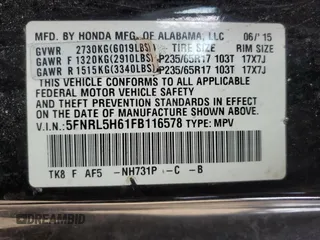 2015 Honda Odyssey EX-L with VIN 5FNRL5H61FB116578, listed as a Copart auction lot 53251415 with 148,497 mi miles and Salvage Title. Bid and sale history available at DreamBid. Image 15.