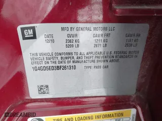 2011 Buick LaCrosse CXL with VIN 1G4GD5ED3BF261310, listed as a IAAI auction lot 41145361 with 171,342 mi miles. Bid and sale history available at carsss.com. Image 9.