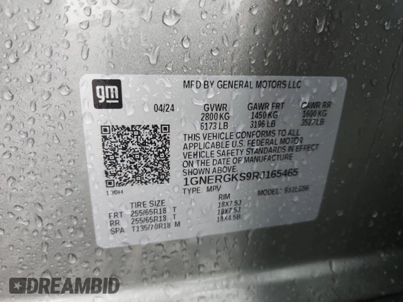 2024 Chevrolet Traverse FWD LT with VIN 1GNERGKS9RJ165465, listed as a Copart auction lot 58985355 with 17,849 mi miles and Salvage title. Bid and sale history available at DreamBid. Image 14.