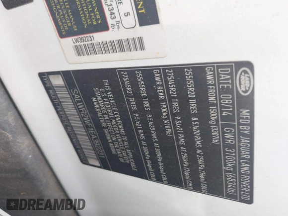 2014 Land Rover Range Rover Sport HSE with VIN SALWR2WF1EA392231, listed as a IAAI auction lot 42469221 with 76,936 mi miles and . Bid and sale history available at DreamBid. Image 9.
