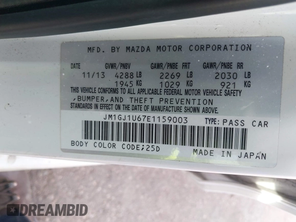 2014 Mazda 6 i Sport with VIN JM1GJ1U67E1159003, listed as a IAAI auction lot 41710750 with 200,522 mi miles. Bid and sale history available at carsss.com. Image 9.