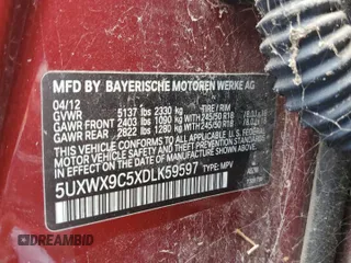 2013 BMW X3 xDrive28i with VIN 5UXWX9C5XDLK59597, listed as a Copart auction lot 54654005 with Not Provided miles and Clean Title. Bid and sale history available at DreamBid. Image 13.