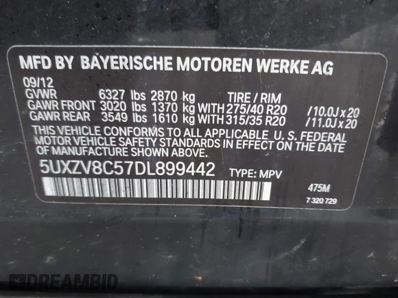 2013 BMW X5 xDrive50i z VIN 5UXZV8C57DL899442, wystawiony jako IAAI lot #42204247 z przebiegiem 120 207 mil mil oraz . Historia ofert i sprzedaży dostępna na DreamBid. Obrazek 9.