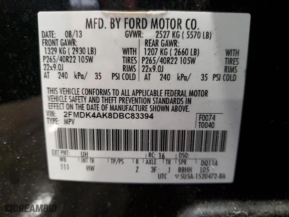 2013 Ford Edge Sport with VIN 2FMDK4AK8DBC83394, listed as a Copart auction lot 51133485 with 77,257 mi miles and Salvage Title. Bid and sale history available at carsss.com. Image 14.