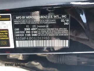 2018 Mercedes-Benz C with VIN 55SWF4JB0JU263980, listed as a Copart auction lot 50843375 with 92,395 mi miles and Salvage Title. Bid and sale history available at carsss.com. Image 12.
