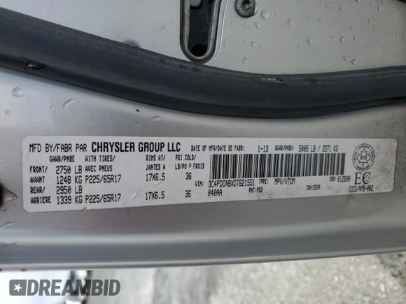 2013 Dodge Journey American Value z VIN 3C4PDCABXDT621551, wystawiony jako Copart lot #52523675 z przebiegiem 123 348 mil mil oraz Szkoda całkowita • Salvage title. Historia ofert i sprzedaży dostępna na DreamBid. Obrazek 13.