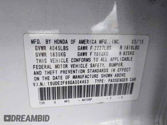 2016 Acura ILX w/Premium/A-SPEC Pkg with VIN 19UDE2F89GA004453, listed as a IAAI auction lot 41528673 with 105,156 mi miles. Bid and sale history available at carsss.com. Image 9.
