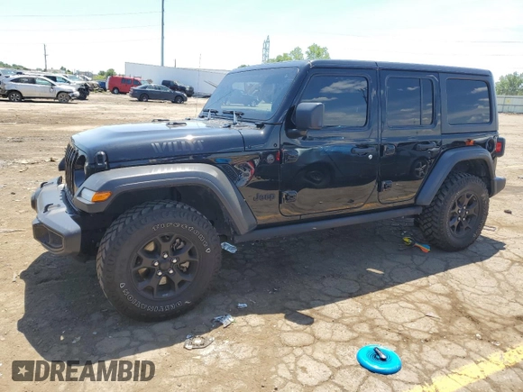 2023 Jeep Wrangler Willys with VIN 1C4HJXDN7PW548812, listed as a Copart auction lot 57729154 with 45,847 mi miles and Clean Title. Bid and sale history available at DreamBid. Image 1.