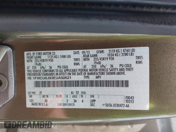 2014 Ford Escape Titanium с VIN 1FMCU0J93EUA92621, выставлен на аукционе IAAI как лот 42531195 с пробегом 170 423 миль миль и . История ставок и продаж доступна на DreamBid. Изображение 9.