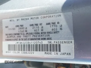 2004 Mazda 3 s with VIN JM1BK323841120740, listed as a IAAI auction lot 41623857 with 149,166 mi miles and . Bid and sale history available at DreamBid. Image 9.