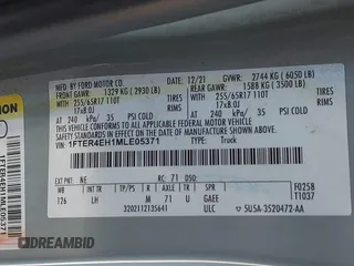 2021 Ford Ranger XL с VIN 1FTER4EH1MLE05371, выставлен на аукционе IAAI как лот 42300117 с пробегом 41 430 миль миль и . История ставок и продаж доступна на DreamBid. Изображение 9.