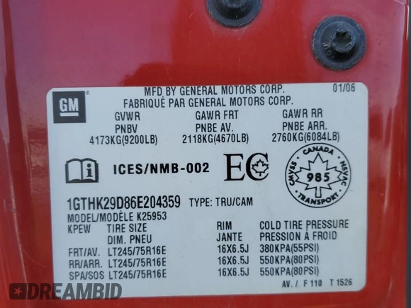 2006 GMC Sierra 2500HD SLT z VIN 1GTHK29D86E204359, wystawiony jako Copart lot #50213335 z przebiegiem 342 210 mil mil oraz Szkoda całkowita • Salvage title. Historia ofert i sprzedaży dostępna na DreamBid. Obrazek 12.