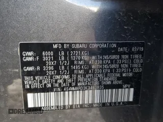 2019 Subaru Ascent Touring with VIN 4S4WMARD3K3462835, listed as a Copart auction lot 72813354 with 47,296 mi miles and Salvage title. Bid and sale history available at DreamBid. Image 13.