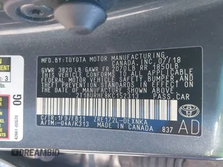 2019 Toyota Corolla L with VIN 2T1BURHE8KC152313, listed as a IAAI auction lot 41875483 with 110,697 mi miles. Bid and sale history available at carsss.com. Image 9.