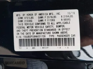 2017 Acura TLX V6 w/Technology Pkg with VIN 19UUB3F5XHA001728, listed as a IAAI auction lot 41688662 with 1 mi miles. Bid and sale history available at carsss.com. Image 9.