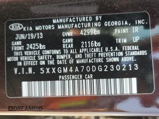 2013 Kia Optima LX z VIN 5XXGM4A70DG230213, wystawiony jako Copart lot #58193905 z przebiegiem 116 106 mil mil oraz Szkoda całkowita • Salvage title. Historia ofert i sprzedaży dostępna na DreamBid. Obrazek 12.