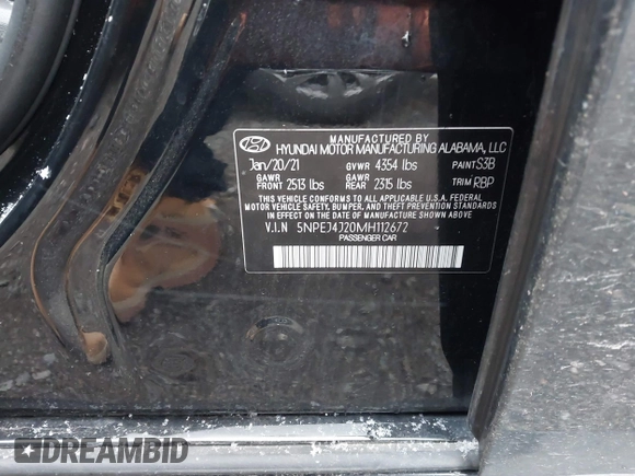 2021 Hyundai Sonata SEL Plus with VIN 5NPEJ4J20MH112672, listed as a IAAI auction lot 41255698 with 49,667 mi miles and . Bid and sale history available at DreamBid. Image 9.
