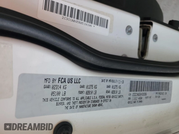 2019 Chrysler 300 S with VIN 2C3CCABG5KH539396, listed as a Copart auction lot 50924075 with 104,164 mi miles and Salvage Title. Bid and sale history available at DreamBid. Image 12.