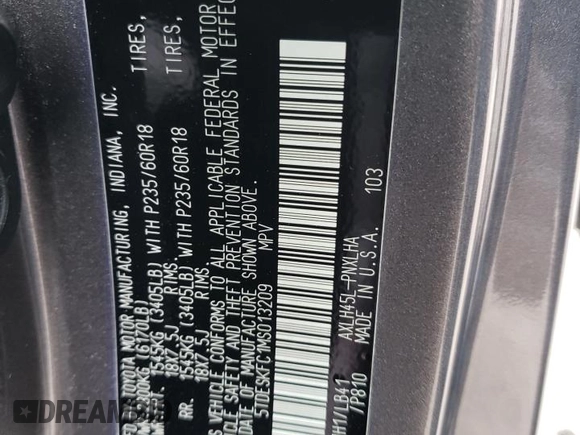 2021 Toyota Sienna Limited with VIN 5TDESKFC1MS013209, listed as a Copart auction lot 41852515 with 66,584 mi miles and Salvage Title. Bid and sale history available at DreamBid. Image 16.