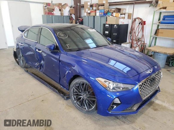 2019 Genesis G70 2.0T Advanced with VIN KMTG64LA8KU010880, listed as a Copart auction lot 44308682 with 48,467 mi miles and Salvage Title. Bid and sale history available at carsss.com. Image 1.