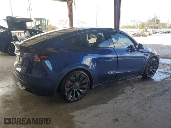 2023 Tesla Model Y Performance with VIN 7SAYGDEF1PF865688, listed as a Copart auction lot 44924385 with 19,255 mi miles and Non Repairable. Bid and sale history available at DreamBid. Image 3.