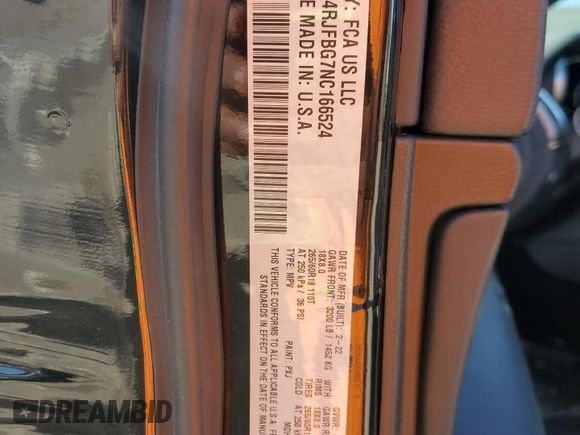2022 Jeep Grand Cherokee Limited with VIN 1C4RJFBG7NC166524, listed as a Copart auction lot 59127905 with 48,268 mi miles and Salvage title. Bid and sale history available at DreamBid. Image 13.