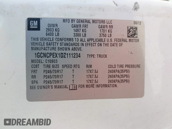 2013 Chevrolet Silverado 1500 Work Truck with VIN 1GCNCPEX1DZ111234, listed as a IAAI auction lot 42147597 with 259,207 mi miles and . Bid and sale history available at DreamBid. Image 9.