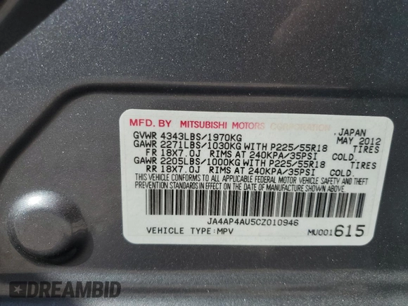2012 Mitsubishi Outlander Sport SE with VIN JA4AP4AU5CZ010946, listed as a Copart auction lot 48613745 with 92,556 mi miles and Salvage Title. Bid and sale history available at carsss.com. Image 16.
