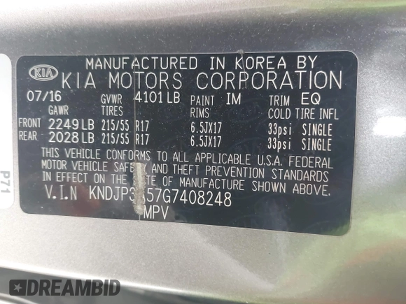 2016 Kia Soul + with VIN KNDJP3A57G7408248, listed as a IAAI auction lot 41973826 with 134,162 mi miles and . Bid and sale history available at DreamBid. Image 9.