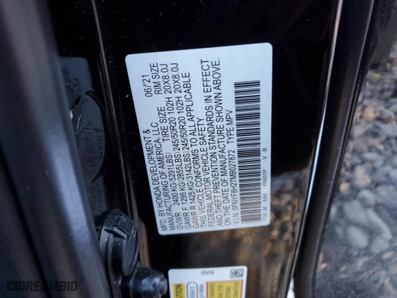 2021 Honda Passport Sport with VIN 5FNYF8H27MB027872, listed as a Copart auction lot 80265984 with 51,071 mi miles and Salvage Title. Bid and sale history available at carsss.com. Image 15.