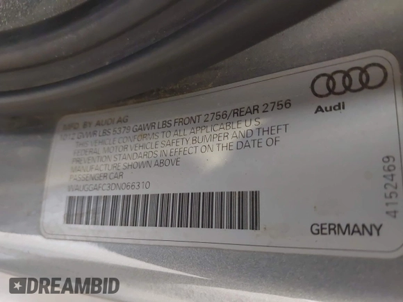 2013 Audi A6 Premium Plus z VIN WAUGGAFC3DN066310, wystawiony jako IAAI lot #42020702 z przebiegiem 195 939 mil mil oraz . Historia ofert i sprzedaży dostępna na DreamBid. Obrazek 9.