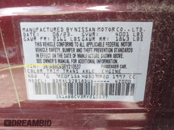 2024 Nissan Sentra SV with VIN 3N1AB8CV3RY210537, listed as a IAAI auction lot 41974918 with 37,714 mi miles. Bid and sale history available at carsss.com. Image 9.