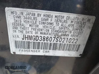 2007 Honda Fit Sport z VIN JHMGD38607S021022, wystawiony jako IAAI lot #42274897 z przebiegiem 277 486 mil mil oraz . Historia ofert i sprzedaży dostępna na DreamBid. Obrazek 9.