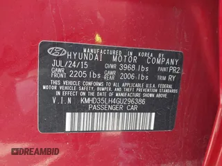 2016 Hyundai Elantra with VIN KMHD35LH4GU296386, listed as a IAAI auction lot 42235678 with 128,155 mi miles and . Bid and sale history available at DreamBid. Image 9.