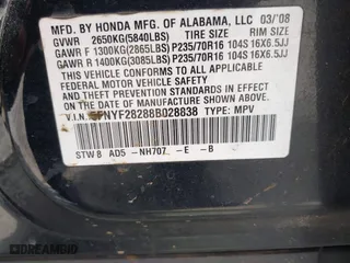 2008 Honda Pilot VP with VIN 5FNYF28288B028838, listed as a IAAI auction lot 41787258 with 142,957 mi miles. Bid and sale history available at carsss.com. Image 9.