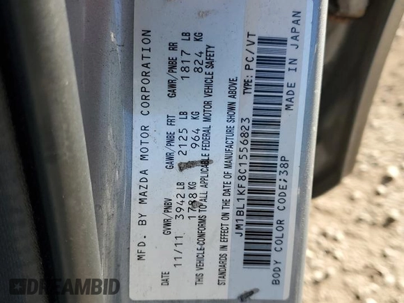 2012 Mazda 3 GX with VIN JM1BL1KF8C1556823, listed as a Copart auction lot 79887864 with 245,280 mi miles and Salvage Title. Bid and sale history available at carsss.com. Image 13.
