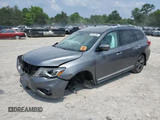 2018 Nissan Pathfinder Platinum with VIN 5N1DR2MM5JC642113, listed as a Copart auction lot 59634565 with 92,274 mi miles and Salvage title. Bid and sale history available at DreamBid. Image 1.