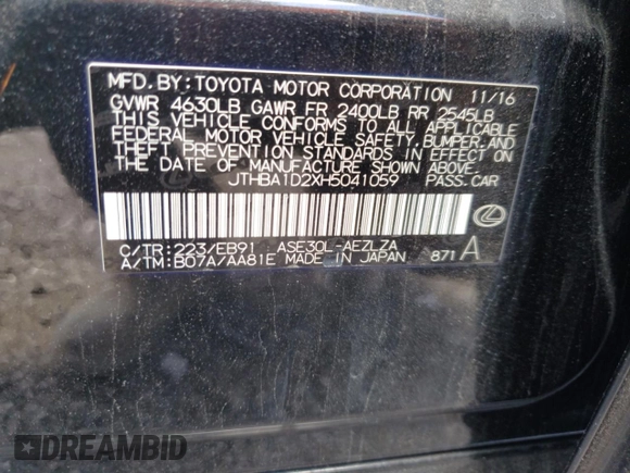 2017 Lexus IS with VIN JTHBA1D2XH5041059, listed as a Copart auction lot 49058355 with 96,955 mi miles and Salvage Title. Bid and sale history available at carsss.com. Image 12.