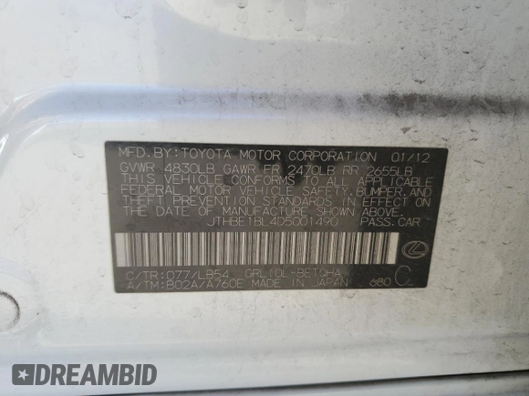 2013 Lexus GS 350 with VIN JTHBE1BL4D5001490, listed as a Copart auction lot 68534364 with 169,778 mi miles and Salvage Title. Bid and sale history available at carsss.com. Image 12.