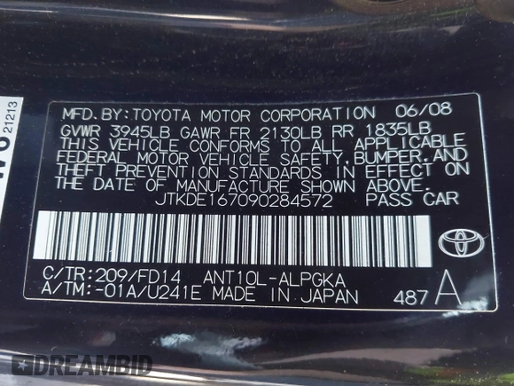 2009 Scion tC with VIN JTKDE167090284572, listed as a IAAI auction lot 41808769 with 132,474 mi miles. Bid and sale history available at carsss.com. Image 9.