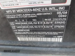 2008 Mercedes-Benz M 350 с VIN 4JGBB86E28A427847, выставлен на аукционе IAAI как лот 42509265 с пробегом 227 947 миль миль и . История ставок и продаж доступна на DreamBid. Изображение 9.