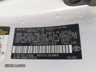 2004 Toyota Solara SE with VIN 4T1CA38P64U015500, listed as a IAAI auction lot 42263880 with 146,567 mi miles and . Bid and sale history available at DreamBid. Image 9.