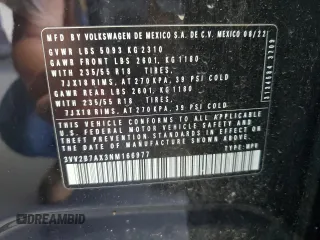 2022 Volkswagen Tiguan SE с VIN 3VV2B7AX3NM166977, выставлен на аукционе Copart как лот 62312955 с пробегом 138 709 миль миль и Чистый • Clean title. История ставок и продаж доступна на DreamBid. Изображение 13.