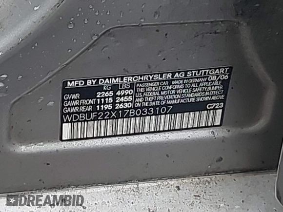 2007 Mercedes-Benz E 320 with VIN WDBUF22X17B033107, listed as a IAAI auction lot 42088387 with 299,938 mi miles and . Bid and sale history available at DreamBid. Image 9.