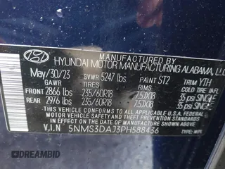 2023 Hyundai Santa Fe SEL with VIN 5NMS3DAJ3PH588436, listed as a IAAI auction lot 41813044 with 17,754 mi miles. Bid and sale history available at carsss.com. Image 9.