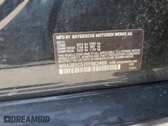 2015 BMW 3 Series 328i xDrive с VIN WBA3B5C57FF962469, выставлен на аукционе Copart как лот 62166575 с пробегом 129 861 миль миль и Списание • Salvage title. История ставок и продаж доступна на DreamBid. Изображение 12.